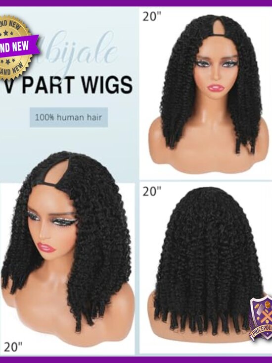 V Part Human Hair Wig 200% Density Curly Glueless Drawstring Cap 20 Inch main image 4